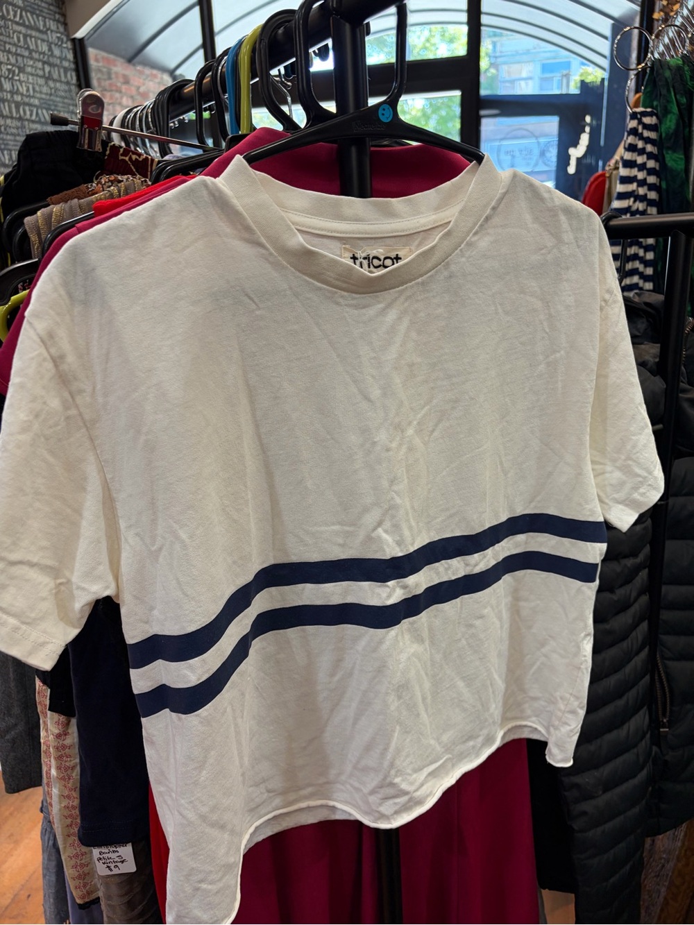 Vintage Tricot Womens White Tee with Navy Stripes